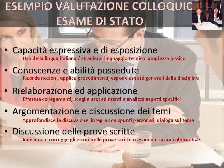 ESEMPIO VALUTAZIONE COLLOQUIO ESAME DI STATO • Capacità espressiva e di esposizione Uso della