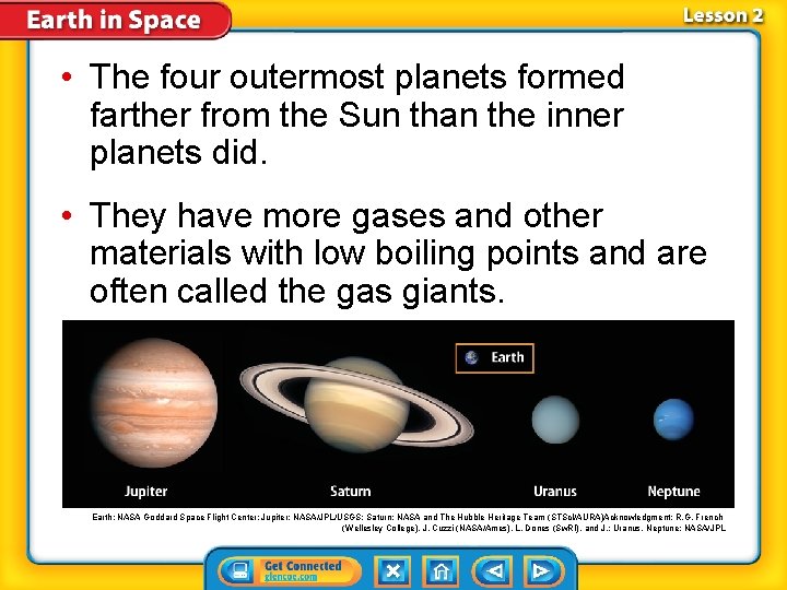  • The four outermost planets formed farther from the Sun than the inner