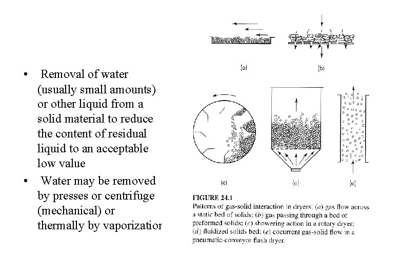 Drying • Removal of water (usually small amounts) or other liquid from a solid Drying • Removal of water (usually small amounts) or other liquid from a solid