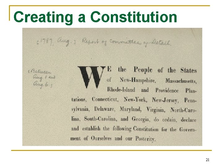 Creating a Constitution 21 
