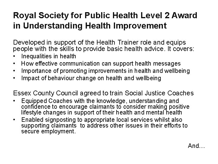 Royal Society for Public Health Level 2 Award in Understanding Health Improvement Developed in