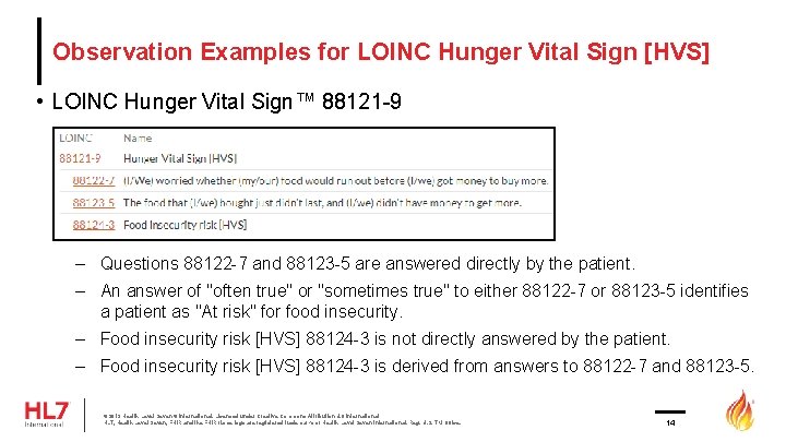 Observation Examples for LOINC Hunger Vital Sign [HVS] • LOINC Hunger Vital Sign™ 88121