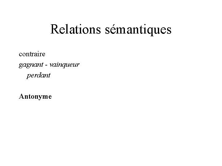 Relations sémantiques contraire gagnant - vainqueur perdant Antonyme 