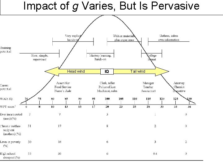 Impact of g Varies, But Is Pervasive Head wind IQ Tail wind 