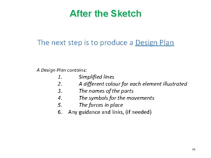 After the Sketch The next step is to produce a Design Plan A Design