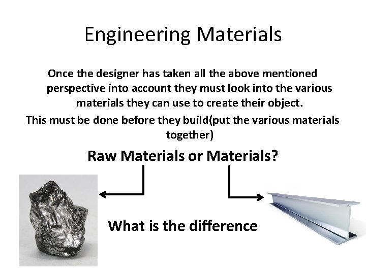 Engineering Materials Once the designer has taken all the above mentioned perspective into account