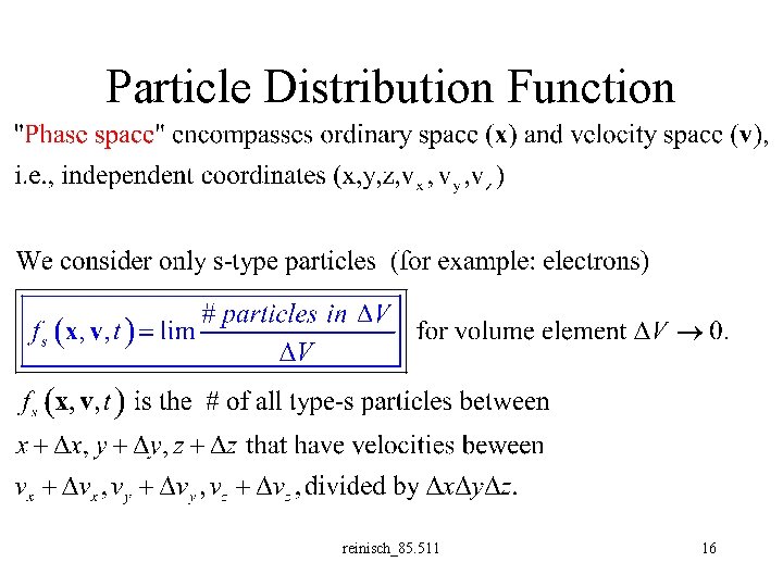 Particle Distribution Function reinisch_85. 511 16 