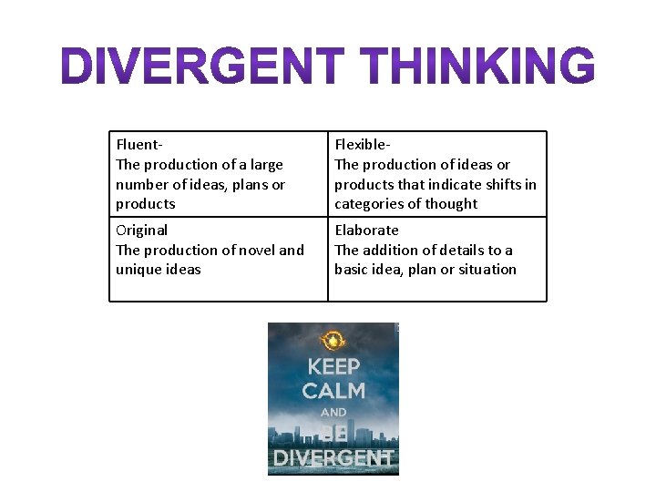 Fluent. The production of a large number of ideas, plans or products Flexible. The