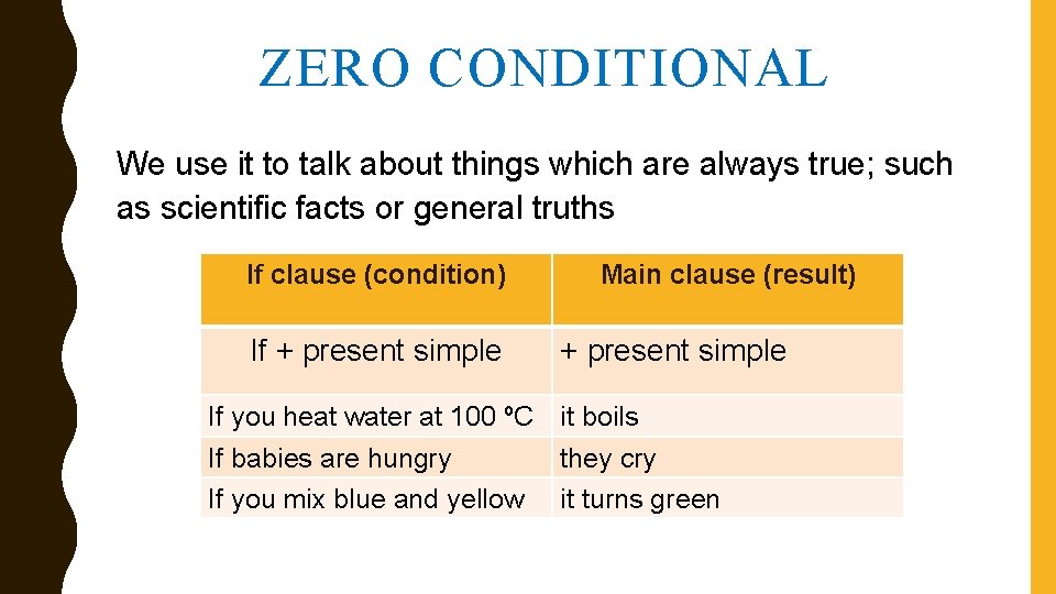 ZERO CONDITIONAL We use it to talk about things which are always true; such