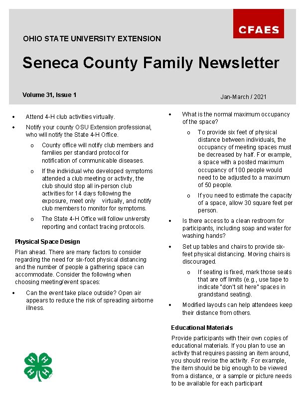 OHIO STATE UNIVERSITY EXTENSION Seneca County Family Newsletter Volume 31, Issue 1 Attend 4