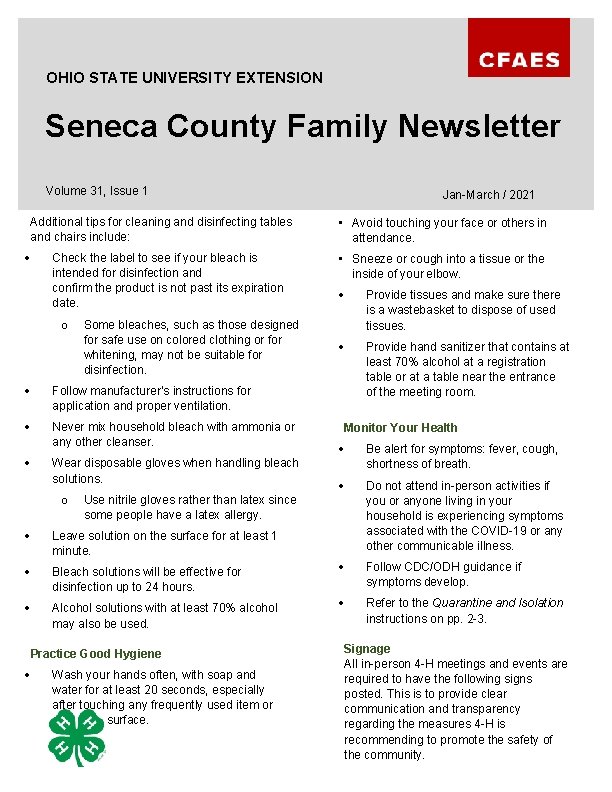 OHIO STATE UNIVERSITY EXTENSION Seneca County Family Newsletter Volume 31, Issue 1 Additional tips