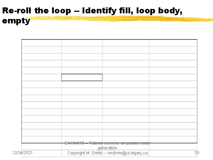 Re-roll the loop -- Identify fill, loop body, empty 12/24/2021 ENCM 515 -- Tutorial Re-roll the loop -- Identify fill, loop body, empty 12/24/2021 ENCM 515 -- Tutorial