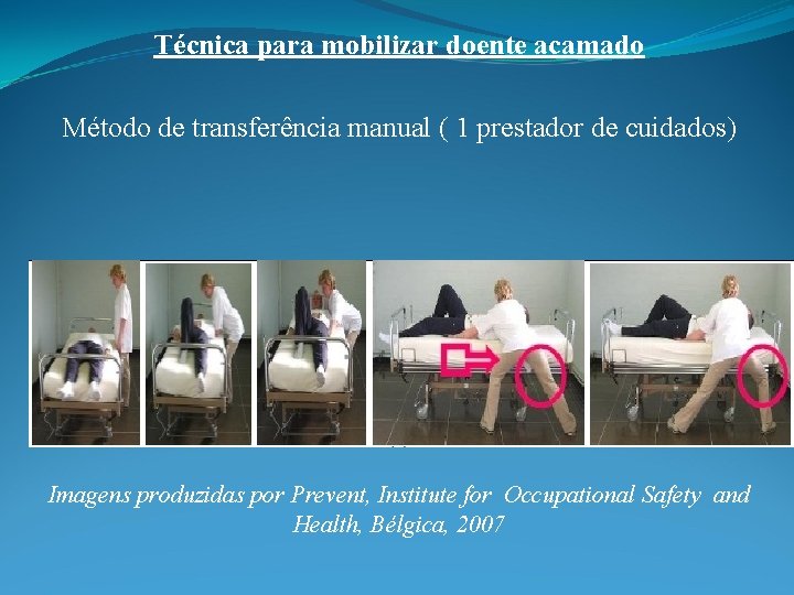 Técnica para mobilizar doente acamado Método de transferência manual ( 1 prestador de cuidados)