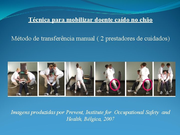 Técnica para mobilizar doente caído no chão Método de transferência manual ( 2 prestadores