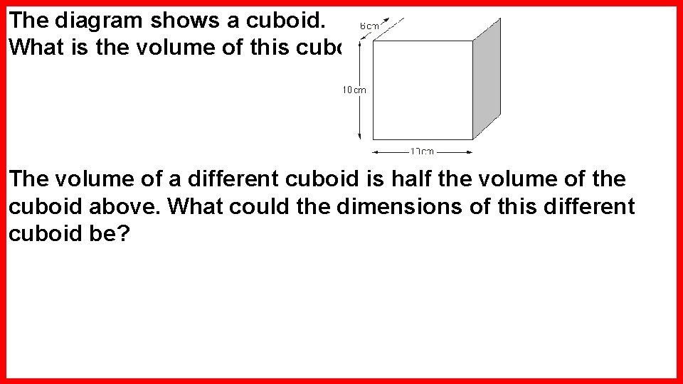 The diagram shows a cuboid. What is the volume of this cuboid? The volume
