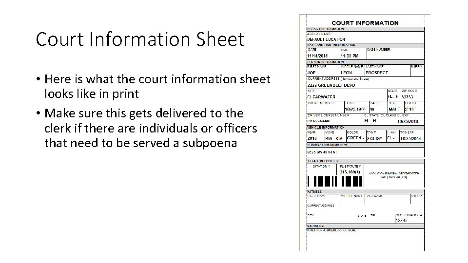 Court Information Sheet • Here is what the court information sheet looks like in Court Information Sheet • Here is what the court information sheet looks like in