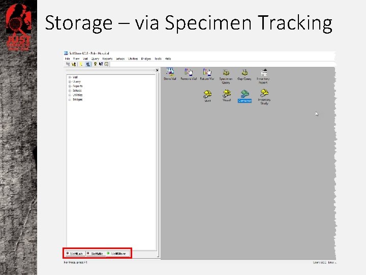 Storage – via Specimen Tracking 