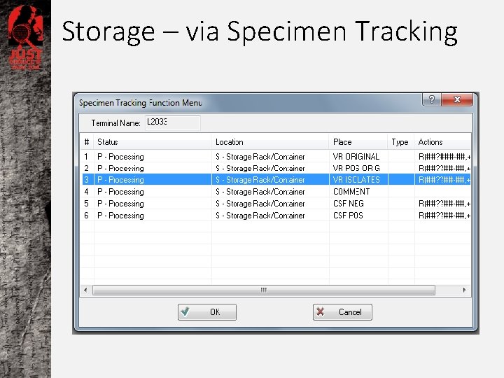 Storage – via Specimen Tracking 