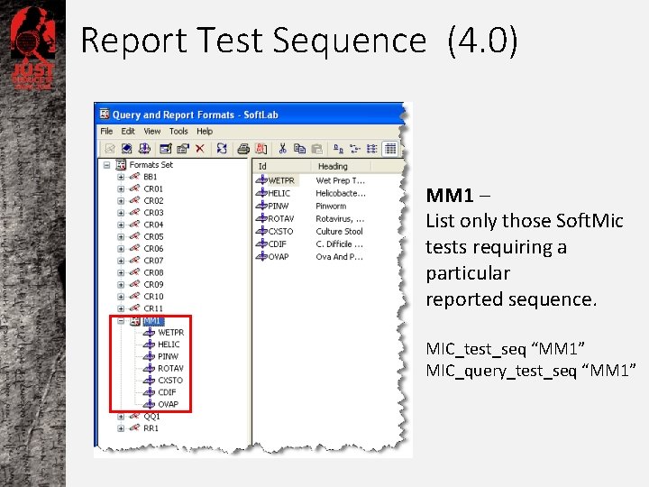 Report Test Sequence (4. 0) MM 1 – List only those Soft. Mic tests