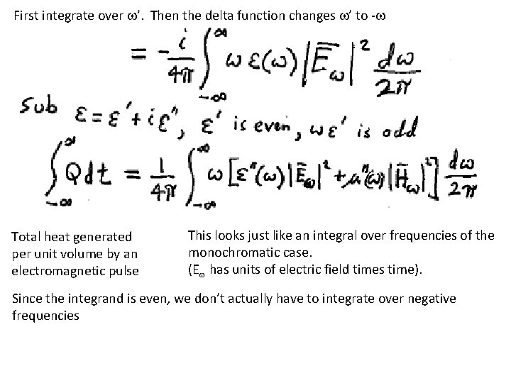 First integrate over w’. Then the delta function changes w’ to -w Total heat