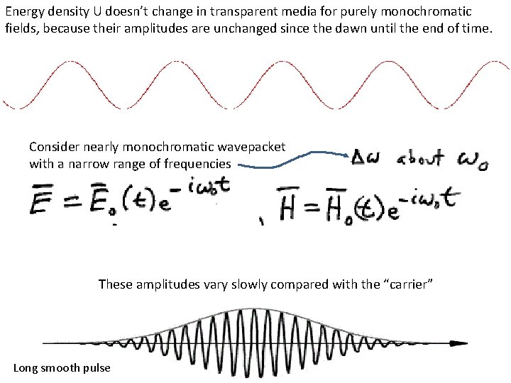 Energy density U doesn’t change in transparent media for purely monochromatic fields, because their