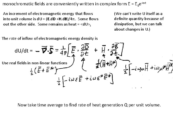 monochromatic fields are conveniently written in complex form E = E 0 e-iwt An