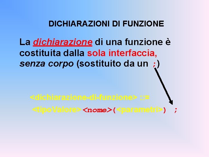 DICHIARAZIONI DI FUNZIONE La dichiarazione di una funzione è costituita dalla sola interfaccia, senza