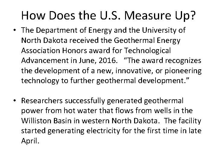 How Does the U. S. Measure Up? • The Department of Energy and the