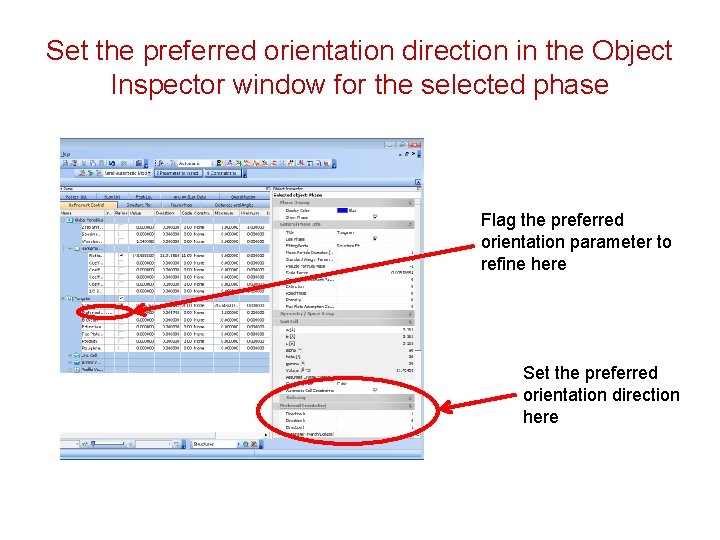 Set the preferred orientation direction in the Object Inspector window for the selected phase