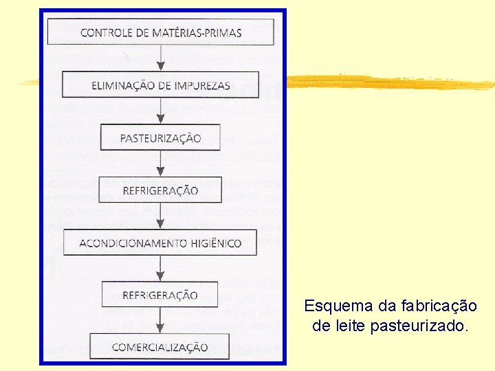 Esquema da fabricação de leite pasteurizado. 