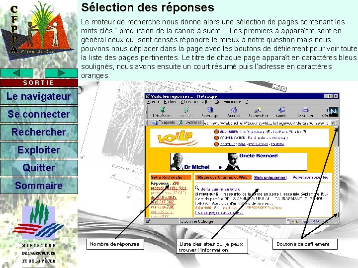 Sélection des réponses SORTIE Le moteur de recherche nous donne alors une sélection de