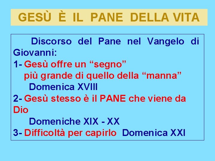 GESÙ È IL PANE DELLA VITA Discorso del Pane nel Vangelo di Giovanni: 1