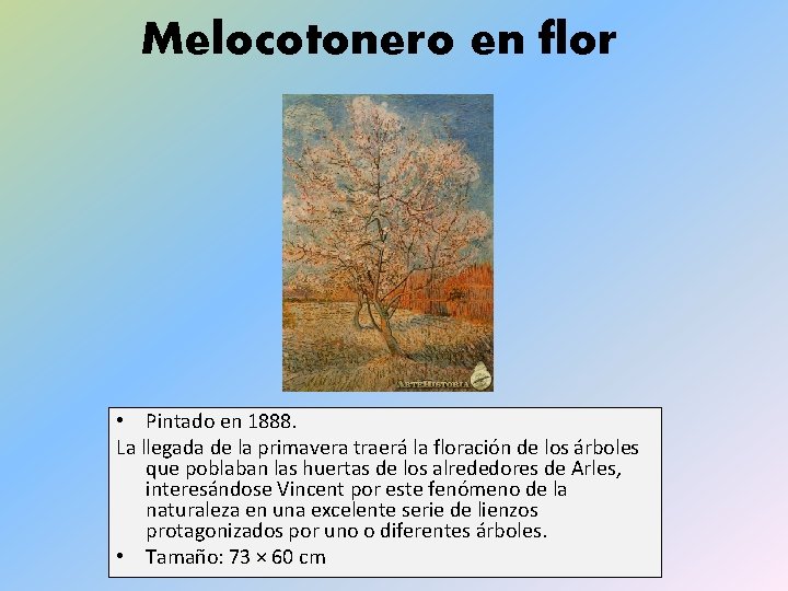 Melocotonero en flor • Pintado en 1888. La llegada de la primavera traerá la