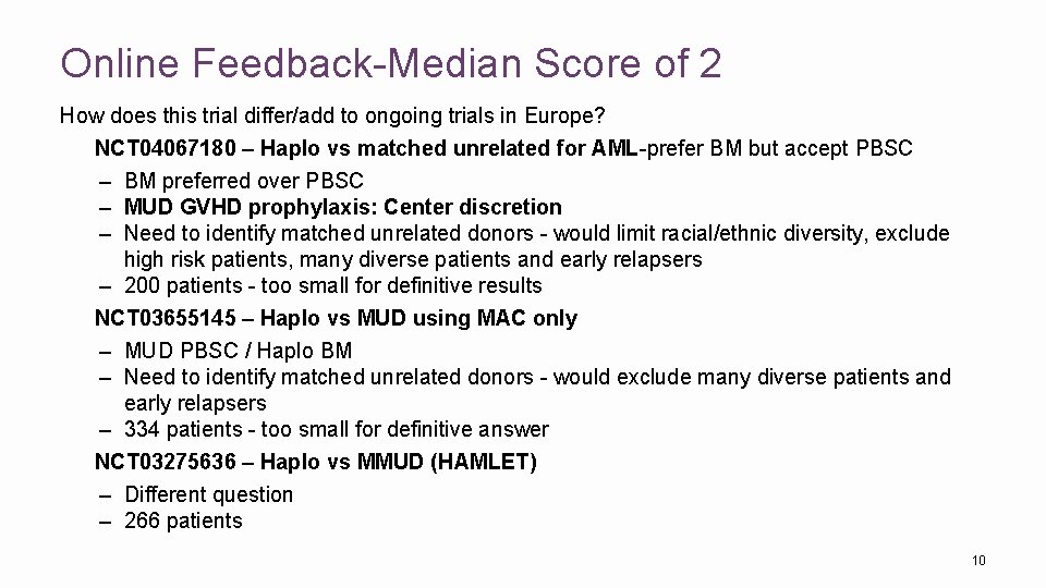 Online Feedback-Median Score of 2 How does this trial differ/add to ongoing trials in