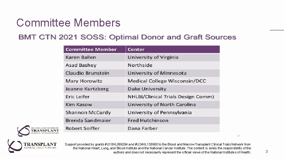 Committee Members Support provided by grants #U 10 HL 069294 and #U 24 HL