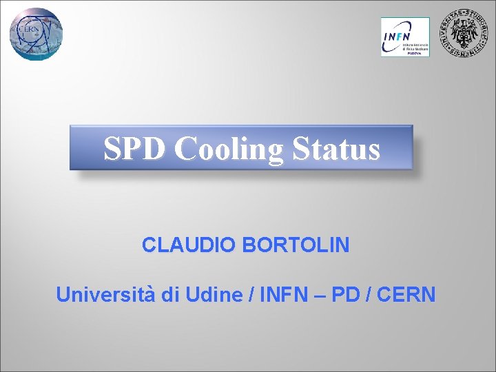 SPD Cooling Status CLAUDIO BORTOLIN Università di Udine / INFN – PD / CERN