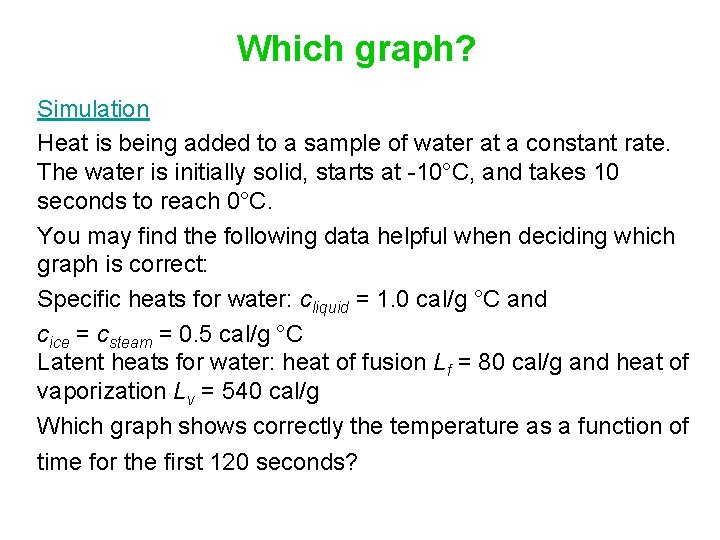 Which graph? Simulation Heat is being added to a sample of water at a