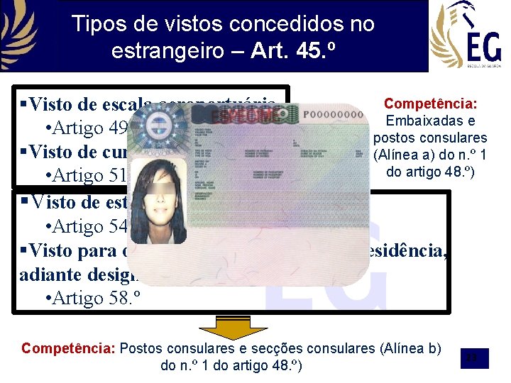 Tipos de vistos concedidos no estrangeiro – Art. 45. º Competência: §Visto de escala