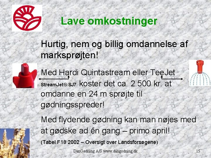 Lave omkostninger Hurtig, nem og billig omdannelse af marksprøjten! Med Hardi Quintastream eller Tee.