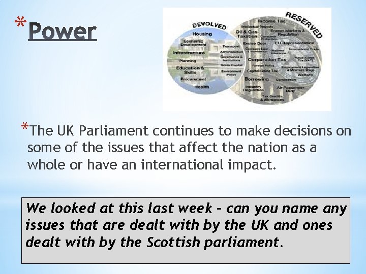 * *The UK Parliament continues to make decisions on some of the issues that