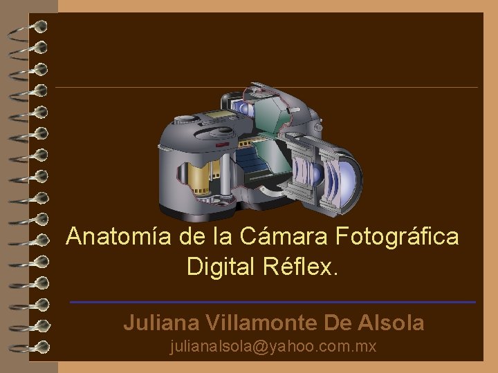 Anatomía de la Cámara Fotográfica Digital Réflex. Juliana Villamonte De Alsola julianalsola@yahoo. com. mx