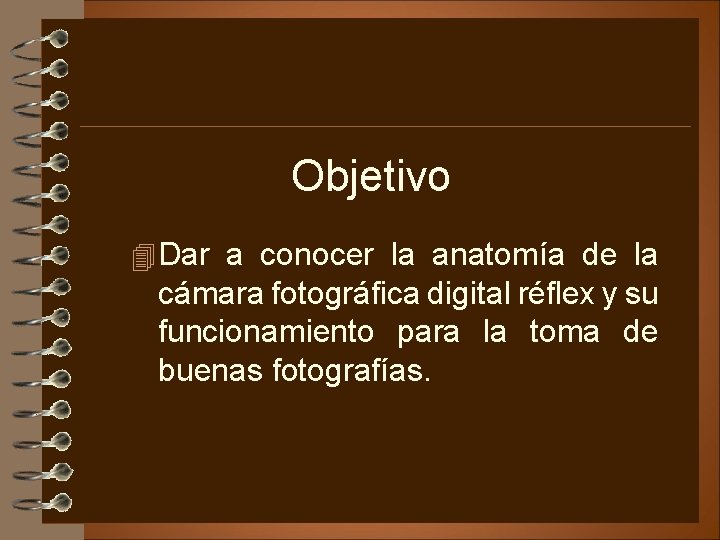 Objetivo 4 Dar a conocer la anatomía de la cámara fotográfica digital réflex y