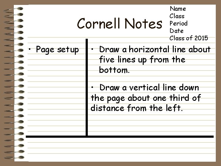 Cornell Notes • Page setup Name Class Period Date Class of 2015 • Draw