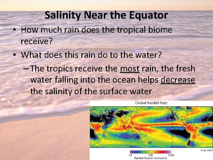 Salinity Near the Equator • How much rain does the tropical biome receive? •