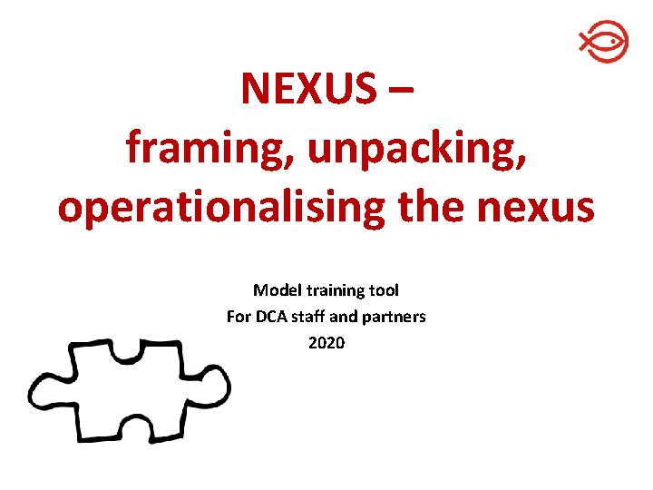 NEXUS – framing, unpacking, operationalising the nexus Model training tool For DCA staff and