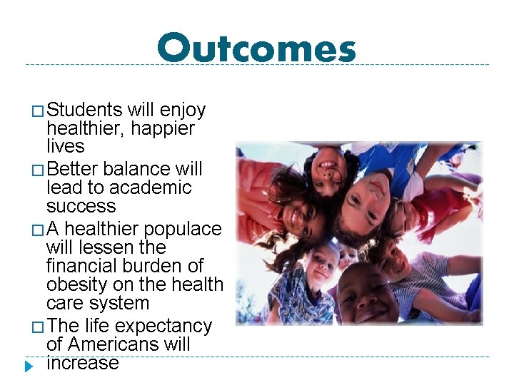 Outcomes �Students will enjoy healthier, happier lives �Better balance will lead to academic success