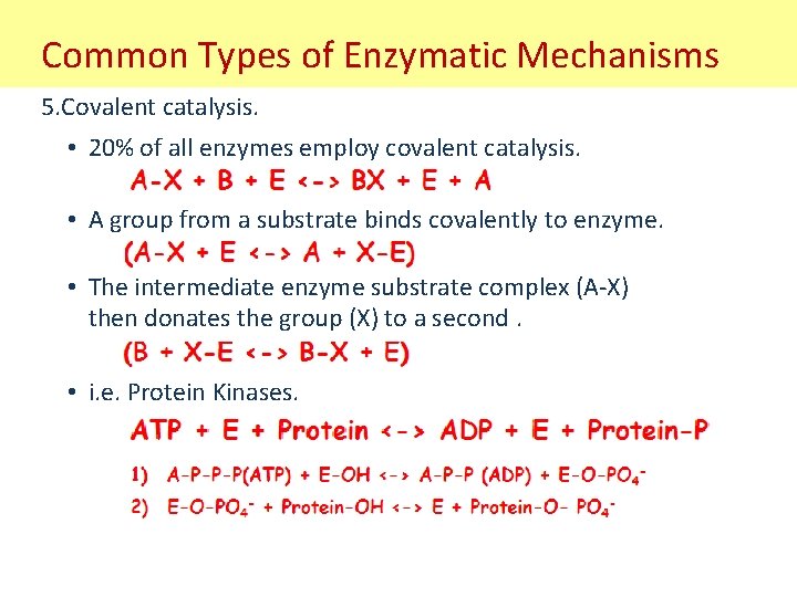 Common Types of Enzymatic Mechanisms 5. Covalent catalysis. • 20% of all enzymes employ