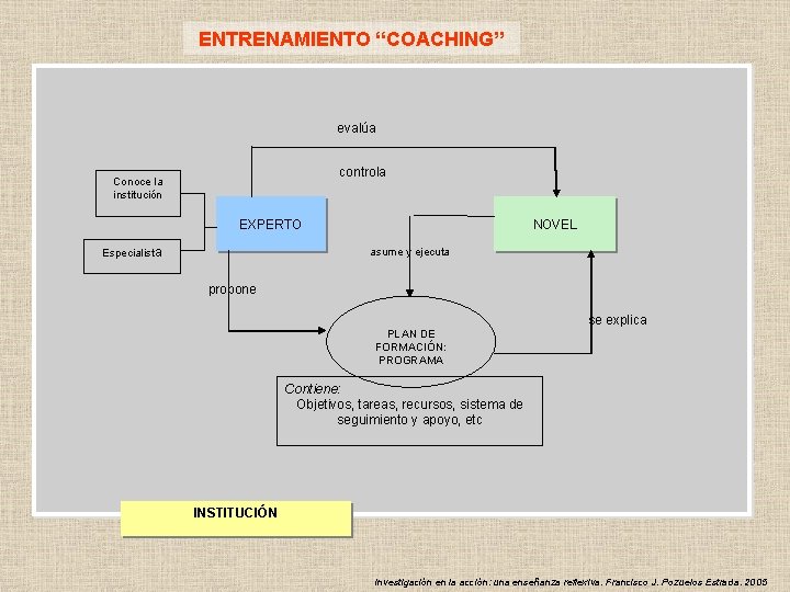 ENTRENAMIENTO “COACHING” evalúa controla Conoce la institución EXPERTO Especialista NOVEL asume y ejecuta propone