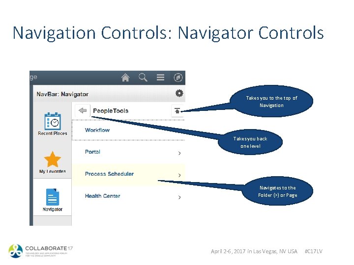 Navigation Controls: Navigator Controls Takes you to the top of Navigation Takes you back