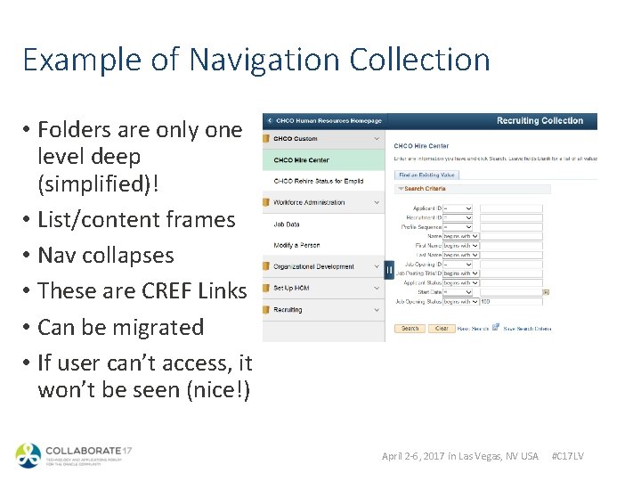 Example of Navigation Collection • Folders are only one level deep (simplified)! • List/content